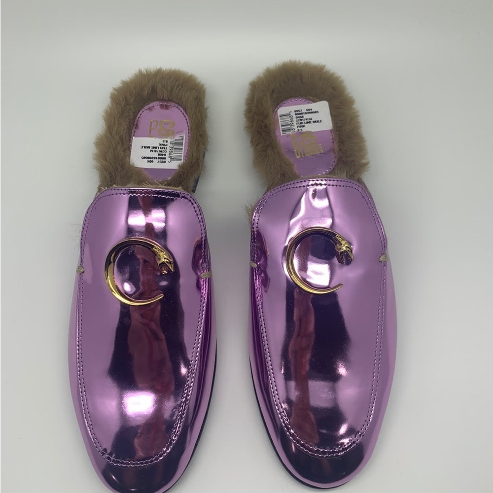 Roberto Cavalli Faux Fur Metallic Mules Pink - Picture 2 of 9